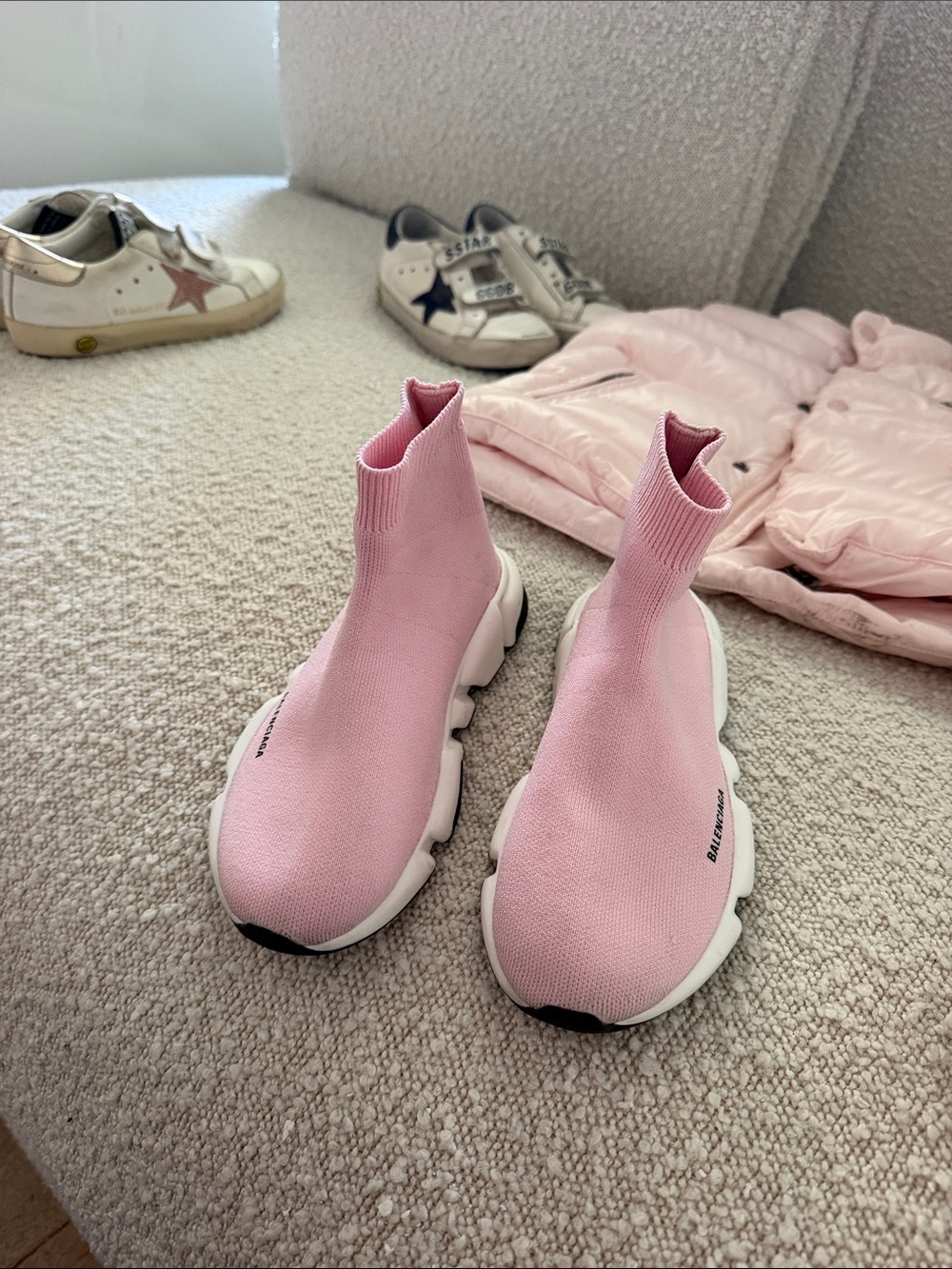 Balenciaga Pink Sock-Style Knit Sneakers with Black/White Sole